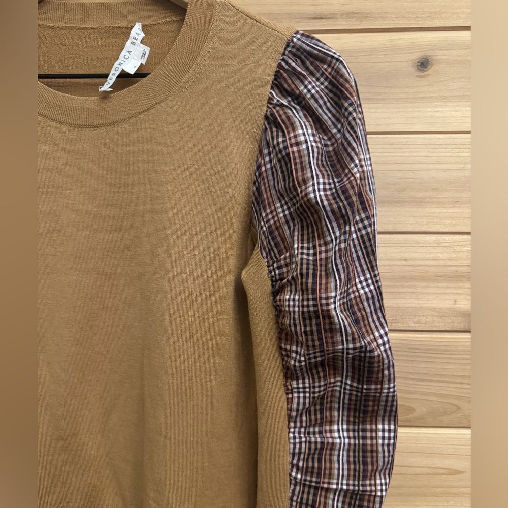 Veronica Beard Size Small Mixed Media Adler Wool Plaid Sleeve Pullover Sweater - Picture 4 of 11